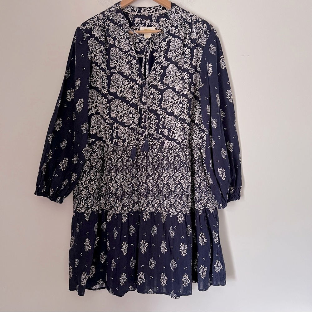 Anthropologie Maeve Carlita Navy Tiered Mixed Floral Cotton Dress NEW - Picture 2 of 16
